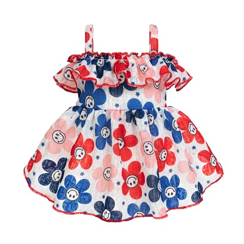 Fitwarm Patriotisches Blumen-Hundekleid mit Smiley-Gesicht, 4. Juli Outfit für kleine Hunde und Mädchen, festliche Haustierkleidung, Rot, Weiß, Blau, Rosa, Größe XXS Fitwarm Patriotisches Blumen-Hundekleid mit Smiley-Gesicht, 4. Juli Outfit für kleine Hunde und Mädchen, festliche Haustierkleidung, Rot, Weiß, Blau, Rosa, Größe XXS von Fitwarm