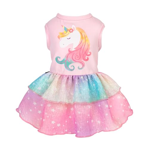 Fitwarm Regenbogen Einhorn Hund Tutu Kleid, Sommerkleidung für kleine Hunde Mädchen, Haustier Geburtstag Outfit Rosa, XXS von Fitwarm