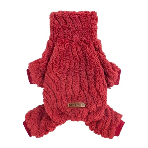 Fitwarm Rollkragen-Fleece-Hundepullover, Pyjama, warme Winter-Hundekleidung für kleine Hunde, Jungen und Mädchen, flauschiger Haustier-Einteiler mit Füßen, Rot, Größe XL Fitwarm Rollkragen-Fleece-Hundepullover, Pyjama, warme Winter-Hundekleidung für kleine Hunde, Jungen und Mädchen, flauschiger Haustier-Einteiler mit Füßen, Rot, Größe XL von Fitwarm