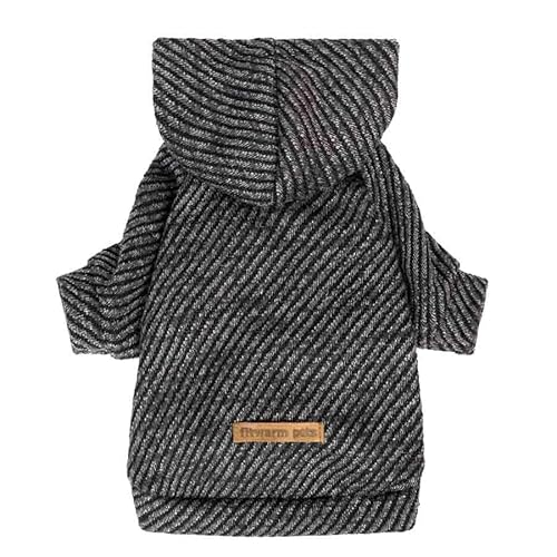 Fitwarm Schwarz gestreifter Hunde-Kapuzenpullover, Winterkleidung für kleine Hunde, Jungen, Mädchen, leichtes Haustier-Kapuzenoutfit, Schwarz, Silber, Größe XL von Fitwarm