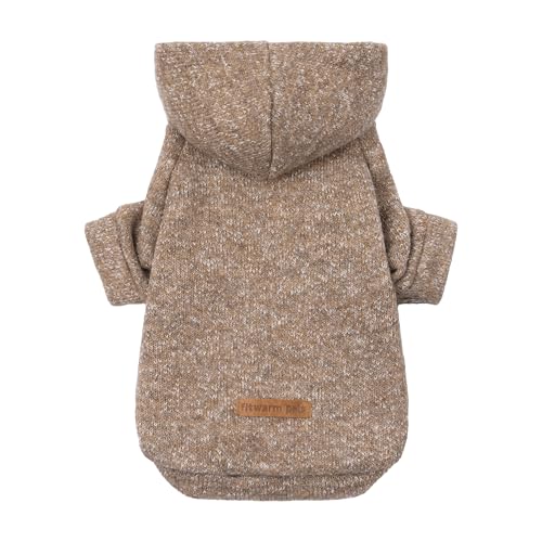 Fitwarm Strickpullover für Hunde, Winterkleidung für kleine Hunde, Jungen, Mädchen, leichter Haustier-Kapuzenpullover, Heather Khaki, Größe S von Fitwarm