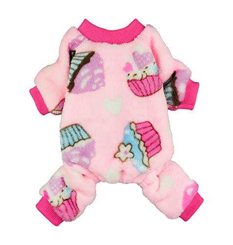 Fitwarm Sweet Cupcake Haustier-Kleidung für Hunde-Pyjama, weicher Samt, Größe L, Rosa von Fitwarm