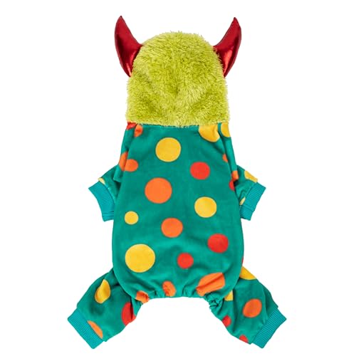 Fitwarm Teufelshörner Halloween-Kostüm für Hunde, Monster-Kostüm, lustige Kostüme für kleine Hunde, Jungen, Mädchen, Haustier-Outfit, Blaugrün, Limettengrün, Rot, Größe L von Fitwarm