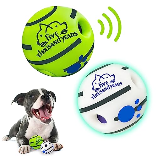2 Stück (8,9 cm) Wobble Giggle Hundespielzeugball, interaktives Hundespielzeugball, quietschendes Hundespielzeugball, leuchtet im Dunkeln zum Trainieren der Zahnreinigung, Herding Bälle, für drinnen und draußen, sicheres Hundegeschenk für die meisten Hunde von Five Thousand Years