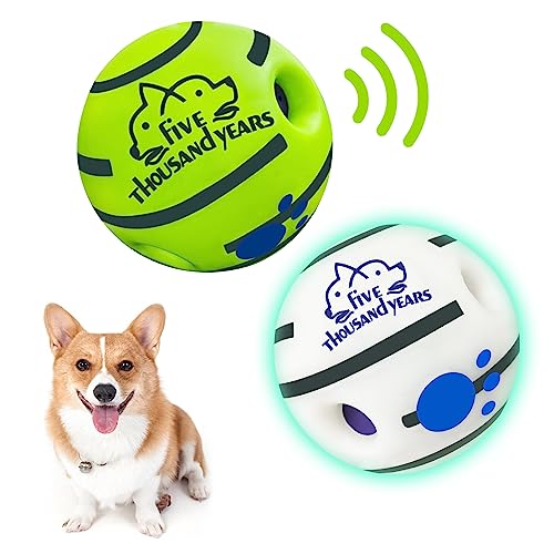 Wackelball für Hunde, 8,6 cm, interaktives Hundespielzeug, quietschender Ball für Hunde, leuchtet im Dunkeln, für Zahnreinigung, Herding Bälle, für drinnen und draußen, sicheres Hundegeschenk für die von Five Thousand Years