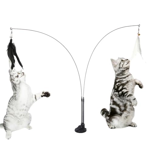 Fivetoo Katzenstab - Kätzchen Federspielzeug,Katzenspielzeug, interaktives Zauberstab-Feder-Katzenspielzeug, ausgestattet mit Super-Sauger, freihändiges Tanzspielspielzeug für Haustiere von Fivetoo