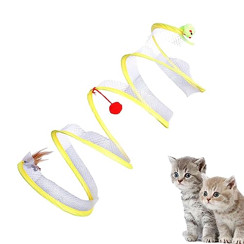Katzenfrühlingstunnel geöffnet - S-Typ-Katzentunnelspielzeug | Katzen-Aktivitätstunnel mit Plüschball-Feder-Maus, faltbar für Zuhause, Mensch-Katze-Interaktion Fivetoo von Fivetoo