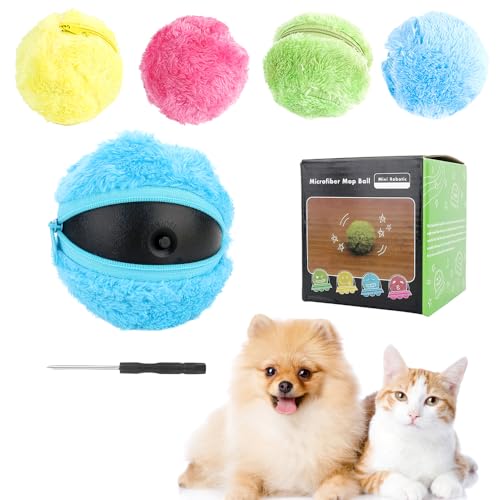 Fivtsme Active Rolling Ball Hund, Selbstrollender Ball Hund mit 4 Plüschbezügen, Interaktives Hundespielzeug für Kleine Hunde, Haustier Elektrischer Spielzeugball,Automatischer Ball für Katzen & Hunde von Fivtsme