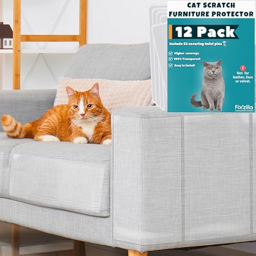 FixZilla Katzenkratzschutz, Anti-Kratz-Möbelschutz, 12er-Pack (6XL+6L) + 52 Pins von FixZilla