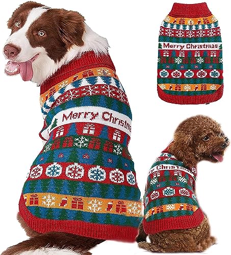 Fiyade Hundepullover Weihnachten, Weihnachtspullover Hunde Hundemantel, Weicher Schneeflocken Strickpullover Sweater, Geschenk Hunde Rollkragenpullover Klein Mittelgroße Hunde Katzen, Rot, M von Fiyade