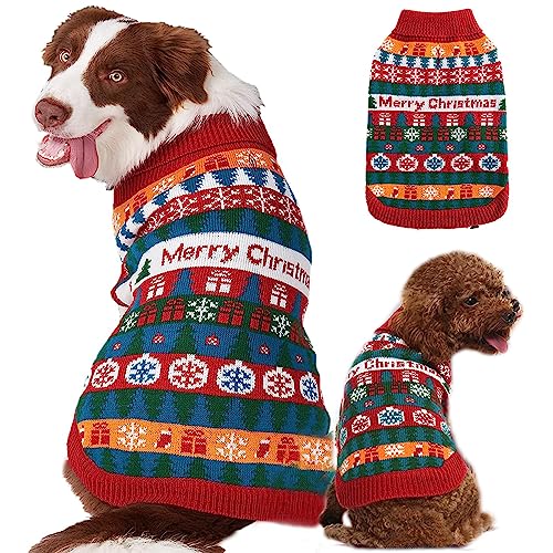 Fiyade Hundepullover Weihnachten, Weihnachtspullover Hundemantel, Weicher Schneeflocken Strickpullover Sweater, Geschenk Hunde Rollkragenpullover Klein Mittelgroße Hunde Katzen, Rot, S von Fiyade