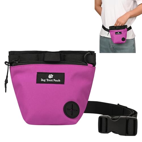 Fjquamitix Leckerli-Tasche für Hunde, freihändig mit Magnetverschluss, verstellbarer Hüftgurt, Trainingstasche, tragbare Snack-Tasche für Spaziergänge im Freien (Rosa, Tierdruck) von Fjquamitix