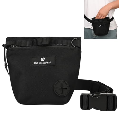 Fjquamitix Leckerli-Tasche für Hunde, freihändig mit Magnetverschluss, verstellbarer Hüftgurt, Trainingstasche, tragbare Snack-Tasche für Spaziergänge im Freien (Schwarz, Tierdruck) von Fjquamitix