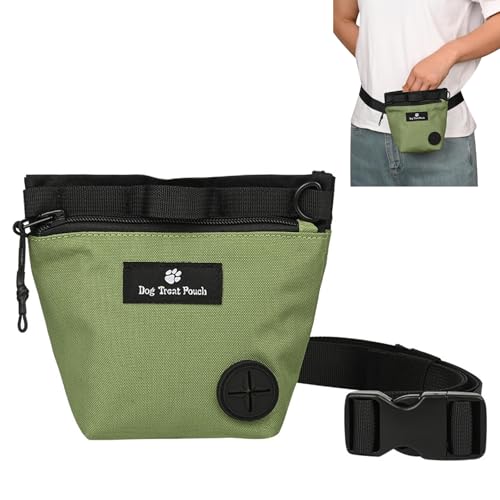 Fjquamitix Leckerli-Tasche für Hunde, freihändig mit Magnetverschluss, verstellbarer Hüftgurt, Trainingstasche, tragbare Snack-Tasche für Spaziergänge im Freien (grün, Tierdruck) von Fjquamitix