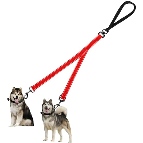 Fjquamitix Zweipunkt-Kontroll-Hundeleine, reflektierende Nähte und weich gepolsterter Griff, vielseitige Hundetrainingsleine (Rot) von Fjquamitix