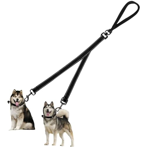 Fjquamitix Zweipunkt-Kontroll-Hundeleine, reflektierende Nähte und weich gepolsterter Griff, vielseitige Hundetrainingsleine (schwarz) von Fjquamitix