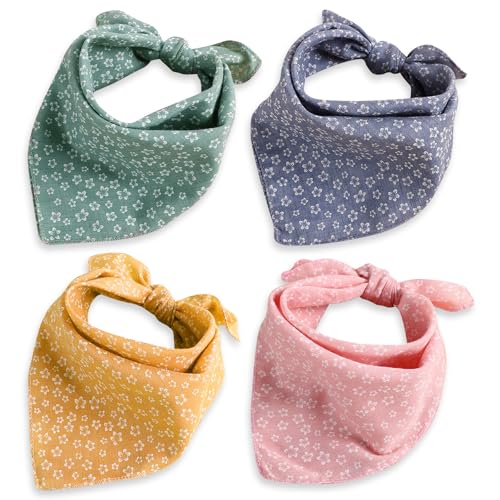 Hundehalstücher für kleine, mittelgroße und große Hunde, Sommerhalstuch, Dreieckstuch für Hunde, Katzen, Welpen, verstellbar, waschbar, Einheitsgröße, Blumenmuster, 4 Stück von Fjquamitix