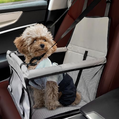 Flagest Hunde Autositz Verstärkt Hundesitz Auto, Oxford Atmungsaktiv Waschbare Hundeautositz, Faltbar Hundekorb fürs Auto für Hunde Katzen Andere kleine Haustiere, Größe 40 * 32 * 24cm (Grau) von Flagest