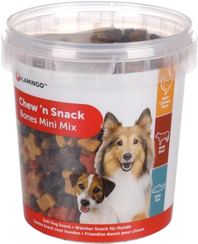 Kausnack-Mix mit Huhn, Rind und Fisch - 500g, Perfekt für Hunde, Ergänzungsfuttermittel, Glutenfrei von Flamingo