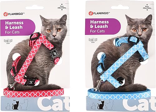 Flamingo Geschirr mit Leine für Katzen – Amsi | Verstellbar (20-35 cm, 25-45 cm) | Leinenlänge: 100 cm | Stilvoll & Modisch von Flamingo