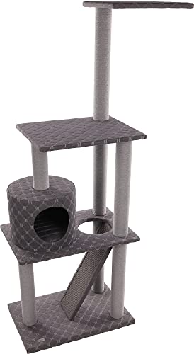 Flamingo Alexandra Kratzbaum – Grau – 84 x 39 x 153 cm – Die größte Auswahl an hochwertigen Kratzsäulen mit Plattformen und Versteckplätzen von Flamingo