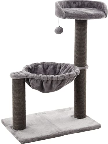 Flamingo Kratzbaum Wilma Grau – 58 x 33 x 69 cm – Katzenstange – Hängematte und gepolsterte Plattform – Spielzeug mit Glöckchen für mehr Spaß Flamingo Kratzbaum Wilma Grau – 58 x 33 x 69 cm – Katzenstange – Hängematte und gepolsterte Plattform – Spielzeug mit Glöckchen für mehr Spaß von Flamingo