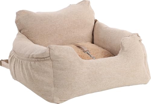 Flamingo Autostoel Megan - Beige, 56 x 50 x 30 cm, Komfort und Sicherheit für kleine bis mittelgroße Hunde wie Chihuahua, Malteser, Jack Russell Terrier, Französische Bulldogge usw. von Flamingo