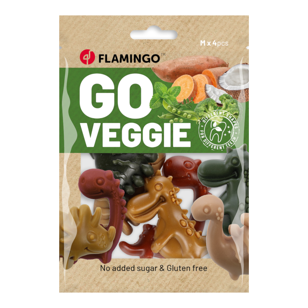 Flamingo Go Veggie Dinosaurier Mix - 120 g (4 Stück) von Flamingo