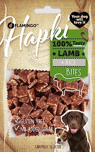 Flamingo Leckerli Hund – Stückchen mit Lamm & Reis – 85g – bekömmlicher Hundesnack – ohne Zuckerzusatz – glutenfrei – Snack Hapki von Flamingo