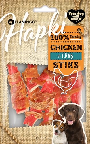 Flamingo Leckerli Katze – Snack Hapki Stange mit Huhn & Krabbe – 85g – glutenfrei – ohne Zuckerzusatz & Konservierungsstoffe von Flamingo