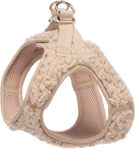 Flamingo Step&Go Hundegeschirr Pookie – Beige – Größe L (A: 32–37 cm, B: 42–46 cm, 5 mm) – Weiches Fleecegeschirr mit Klettverschluss, Klickschnalle und goldfarbenen Details von Flamingo