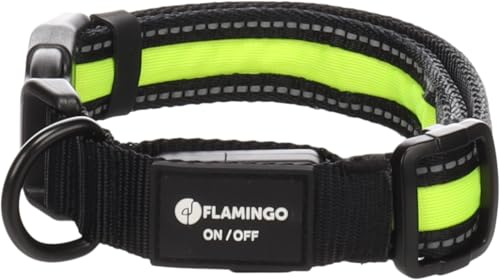 Flamingo Halsband Flitzy – Schwarz/Gelb, Größe M (35-50 cm), Fluo für Sichtbarkeit im Dunkeln, Verstellbar & Reflektierend von Flamingo