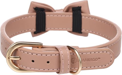 Flamingo Halsband mit Schleife NELA Rosé – S, M | 31-39 cm x 20 mm x 4 mm, Qualitätsleder, Stilvoll und Praktisch – Ideal für Chihuahua, Papillon, Mops, Yorkshire Terrier, Bichon Frisé von Flamingo