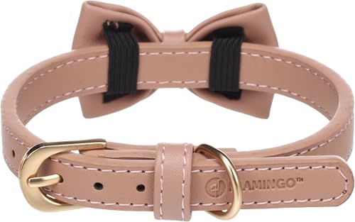 Flamingo Halsband mit Schleife NELA Rosé – S | 29-35 cm x 15 mm x 4 mm, Qualitätsleder, Stilvoll und Praktisch – Ideal für Chihuahua, Toy Poodle, Miniature Schnauzer, Dachshund, Silky Terrier von Flamingo