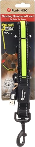 Flamingo Hundeleine Flitzy – Schwarz/Gelb, 130 cm, Fluo für Sichtbarkeit im Dunkeln, Robust & Reflektierend von Flamingo