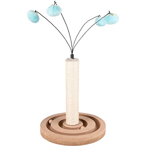 Flamingo Kratzbaum Cya 3 – Türkis/Grau, 50 cm | Farbiger Spiel- & Kratzspaß für verspielte Katzen 🐱💙🪵 von Flamingo