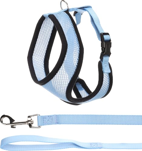 Flamingo Katzen-Geschirr mit Leine Harms – Blau – Größe A: 37 cm, B: 43–55 cm, C: 120 cm x 15 mm x 2 mm – Verstellbares Nylon-Geschirr mit atmungsaktivem Mesh – Inklusive Leine – Für große Katzen von Flamingo
