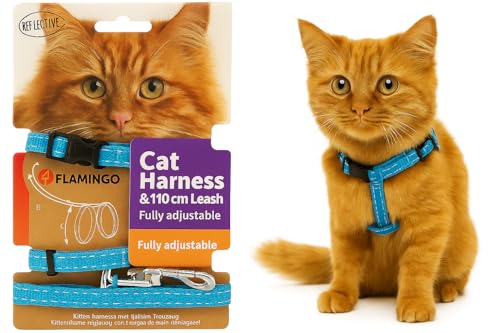 Flamingo Katzengeschirr mit Leine Elza – Blau – Für Erwachsene Katzen | Sicher, komfortabel & stilvoll! von Flamingo