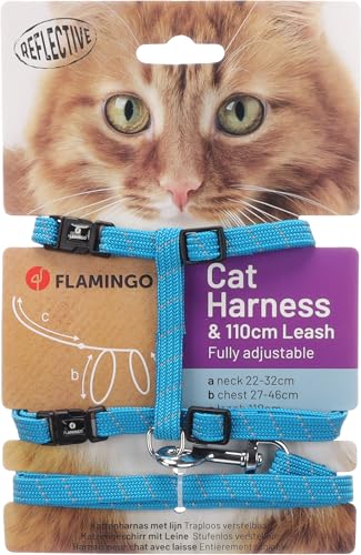 Flamingo Katzengeschirr mit Leine Elza – Blau – Für Erwachsene Katzen | Sicher, komfortabel & stilvoll! von Flamingo