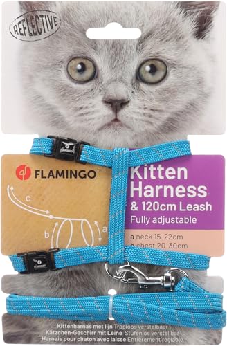 Flamingo Katzengeschirr mit Leine Elza – Blau – Für Kätzchen | Sicher, komfortabel & stilvoll! von Flamingo