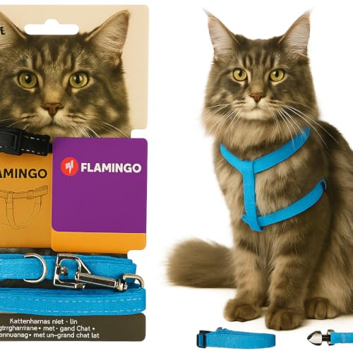 Flamingo Katzengeschirr mit Leine Elza – Blau – Für große Katzen | Sicher, komfortabel & stilvoll! von Flamingo