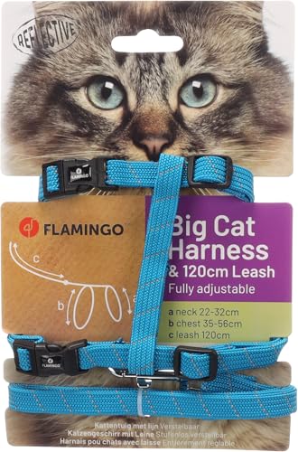 Flamingo Katzengeschirr mit Leine Elza – Blau – Für große Katzen | Sicher, komfortabel & stilvoll! von Flamingo