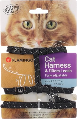 Flamingo Katzengeschirr mit Leine Elza – Schwarz | Sicher, komfortabel & stilvoll für Erwachsene Katzen! von Flamingo