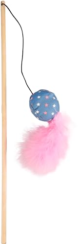 Flamingo Katzenspielzeug – Katzenangel Winny mit Ball 40cm – Blau & Rosa – Bambus mit Textil, Knister, Catnip und Federn von Flamingo