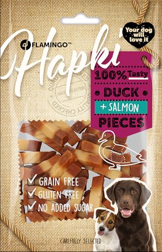 Flamingo Leckerli Hund – Hapki Stückchen mit Ente & Lachs – 85g – glutenfrei – getreidefrei – ohne Zuckerzusatz & Konservierungsstoffe – Nature Snack Flamingo Leckerli Hund – Hapki Stückchen mit Ente & Lachs – 85g – glutenfrei – getreidefrei – ohne Zuckerzusatz & Konservierungsstoffe – Nature Snack von Flamingo