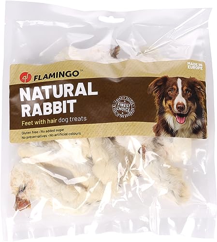 Flamingo Leckerli Hund – Natur Kaninchenpfoten mit Fell – 200g – glutenfrei – naturbelassen – unterstützt Zahnpflege von Flamingo