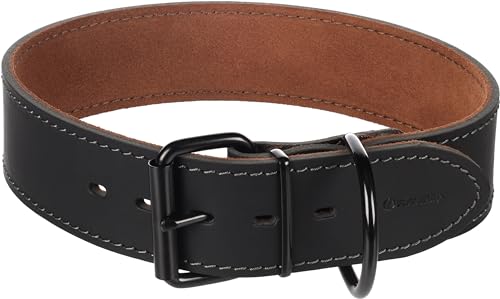 Halsband Montana Leder BREIT SCHWARZ XXXL 58-68CM 50MM von Flamingo