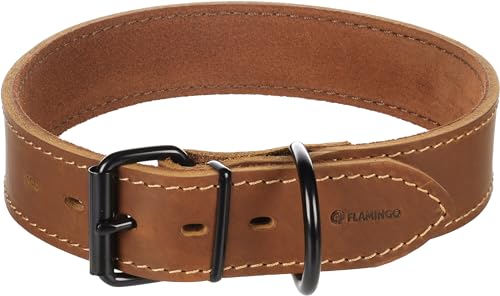 Halsband Montana Leder BREIT Cognac XXL 53-63CM 40MM von Flamingo