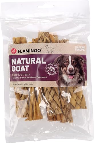 Flamingo Snack Nature – Ziegenhaut Breit | 100% Natürlich & Langanhaltender Kauspaß für Hunde! von Flamingo