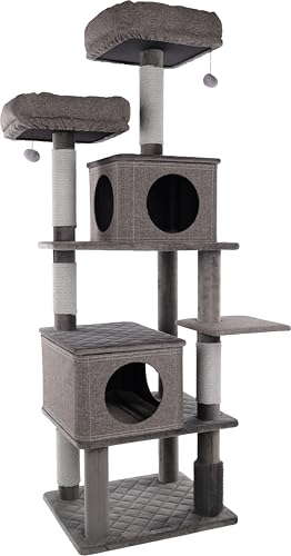 Flamingo Premium XXL Katzbaum Aurora grau 80x70x171cm - Gepolsterte Liegefläche - Abnehmbare Körbe und Kissen - Kratzstamm mit Kratzseil, Spielzeug mit katzenbell und Gummibürste Flamingo Premium XXL Katzbaum Aurora grau 80x70x171cm - Gepolsterte Liegefläche - Abnehmbare Körbe und Kissen - Kratzstamm mit Kratzseil, Spielzeug mit katzenbell und Gummibürste von Flamingo